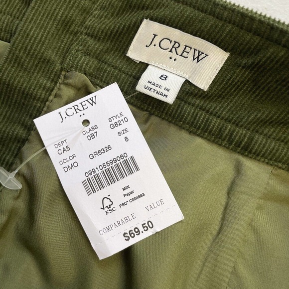 J Crew Size 8 Skirt Mini Corduroy Army Green Back Zip Academia Preppy NWT - Picture 6 of 7